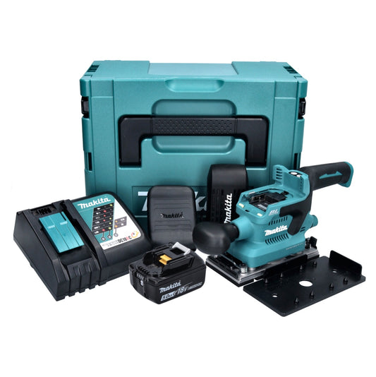 Makita DBO 380 RT1J ponceuse orbitale sur batterie 18 V 93 x 185 mm sans balais + 1x batterie 5,0 Ah + chargeur + Makpac