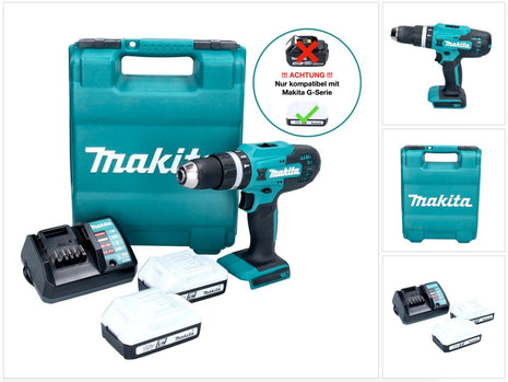 Makita HP 488 DWE Akku Schlagbohrschrauber 18 V 42 Nm G-Serie + 2x Akku 1,5 Ah + Ladegerät + Koffer - Toolbrothers