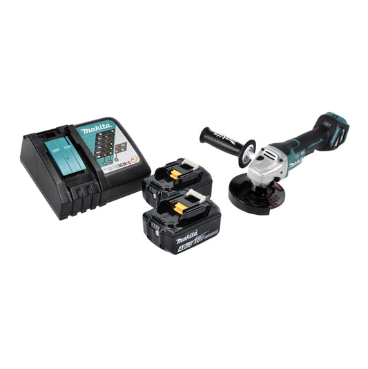 Meuleuse d'angle sur batterie Makita DGA 517 RM 18 V 125 mm sans balais + 2 batteries 4,0 Ah + chargeur