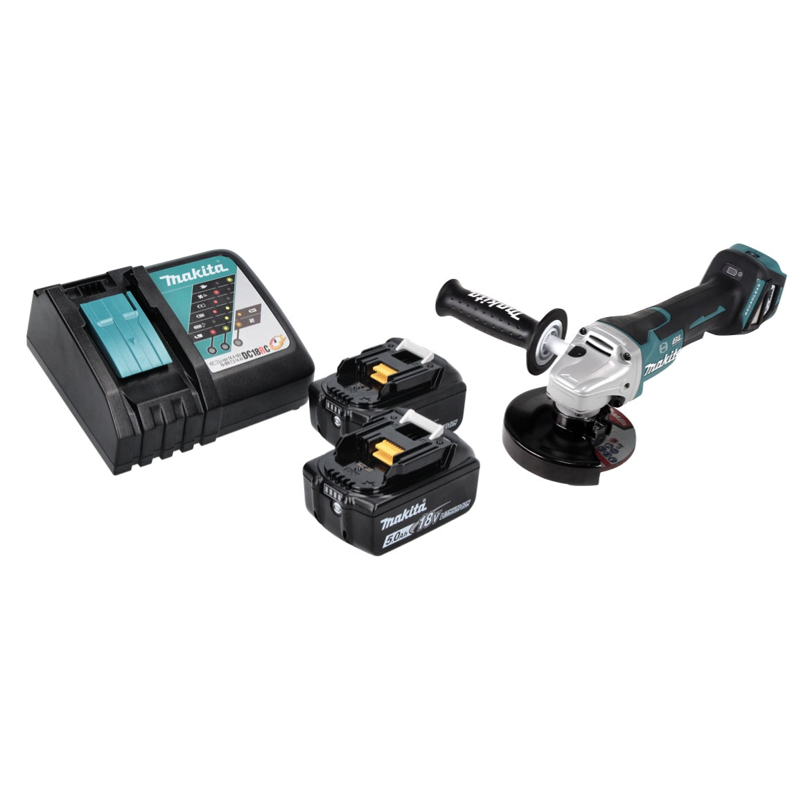 Makita DGA 517 RT Meuleuse d'angle sur batterie 18 V 125 mm sans balais + 2x batteries 5,0 Ah + chargeur