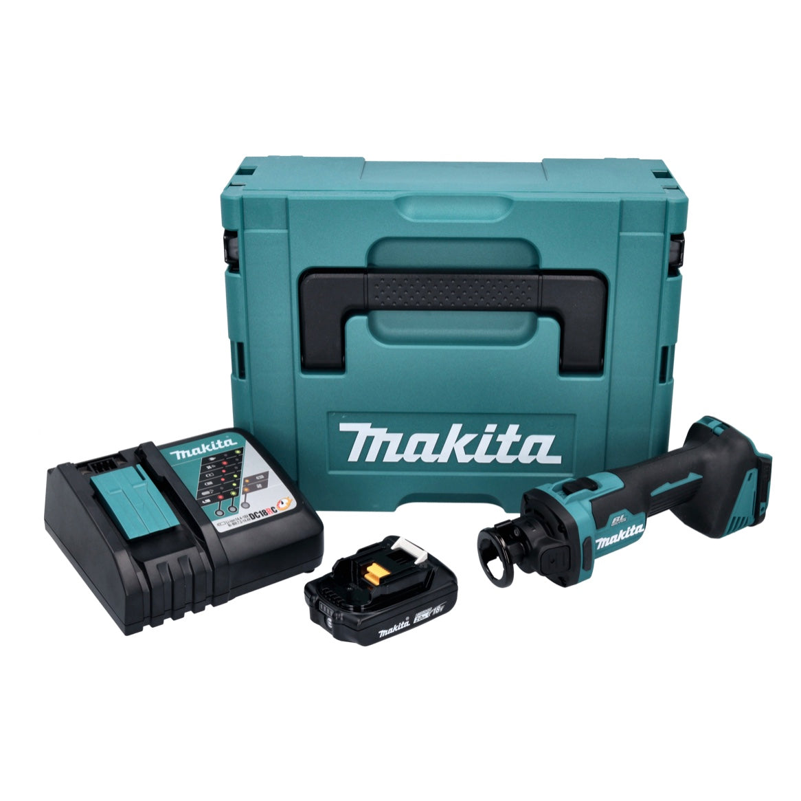 Makita DCO 181 RA1J fraise rotative à batterie 18 V 32000 tr/min sans balais + 1x batterie 2,0 Ah + chargeur + Makpac