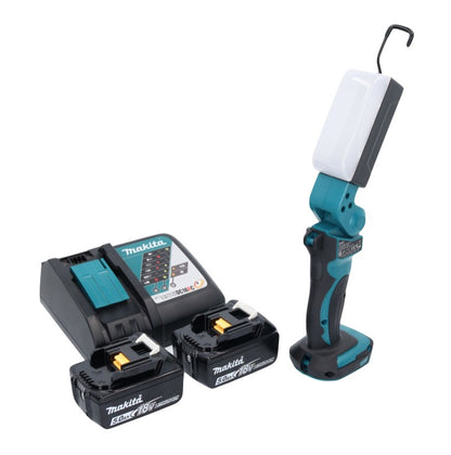 Makita DML 801 RT X Lampe de travail LED sur batterie 18 V 240 lm + diffuseur + 2x batteries 5,0 Ah + chargeur