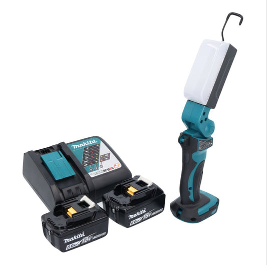 Makita DML 801 RG X Lampe de travail LED sur batterie 18 V 240 lm + diffuseur + 2x batteries 6,0 Ah + chargeur