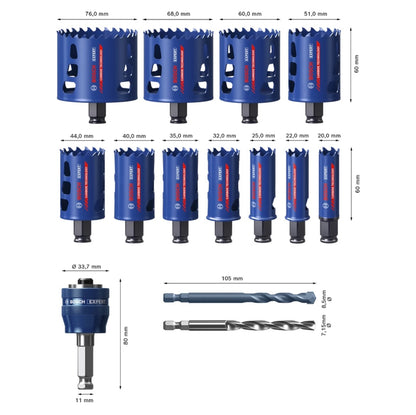 Bosch EXPERT Tough Material Lochsägen Set 14 tlg. 20 - 76 x 60 mm ( 2608900448 ) Carbide Technology für Dreh- und Schlagbohrer - Toolbrothers