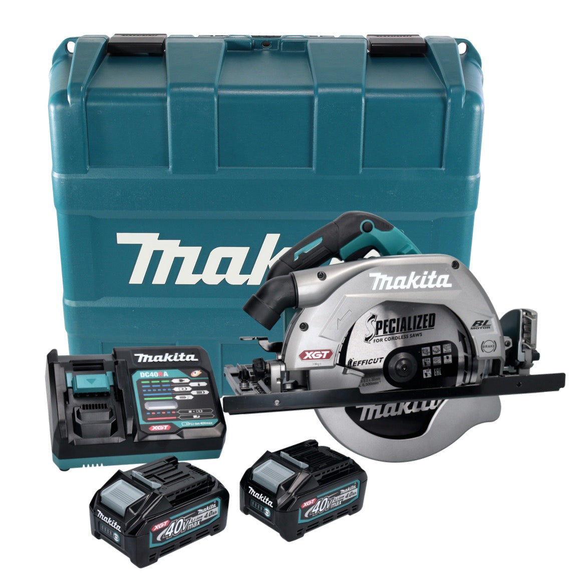 Makita HS 009 GM201 Akku Handkreissäge XGT 40 V max. 235 mm Brushless + 2x Akku 4,0 Ah + Ladegerät + Koffer