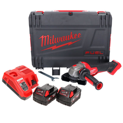 Meuleuse d'angle sur batterie Milwaukee M18 FSAGV115XPDB-602X 18 V 115 mm sans balais + 2x batteries 6,0 Ah + chargeur + boîtier HD