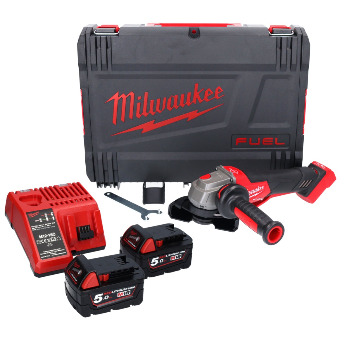 Milwaukee M18 FSAGV115XPDB-502X Akku Winkelschleifer 18 V 115 mm Brushless + 2x Akku 5,0 Ah + Ladegerät + HD Box