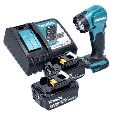 Makita DEADML 815 RF LED lampe à main sur batterie 14,4 - 18 V 160 lm + 2x batteries 3,0 Ah + chargeur