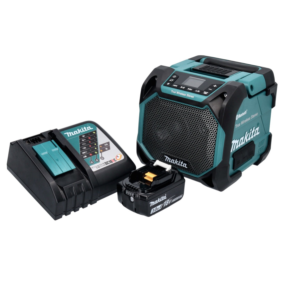 Makita DMR 203 RF1 Bluetooth Lautsprecher 12 V 18 V IP64 + 1x Akku 3,0 Ah + Ladegerät