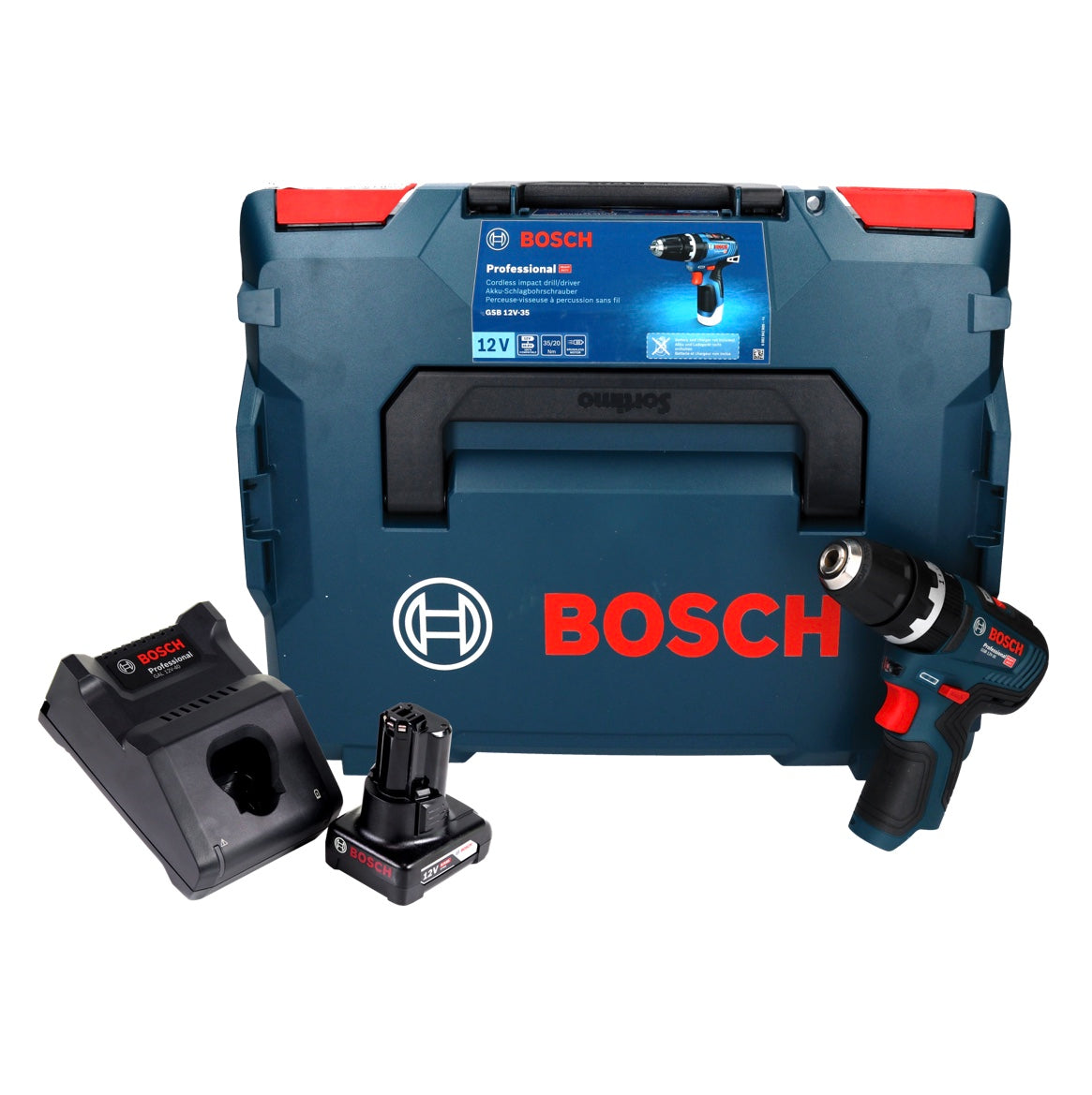 Bosch GSB 12V-35 Professional Akku Schlagbohrschrauber 12 V 35 Nm Brushless + 1x Akku 6,0 Ah + Ladegerät + L-Boxx - Toolbrothers