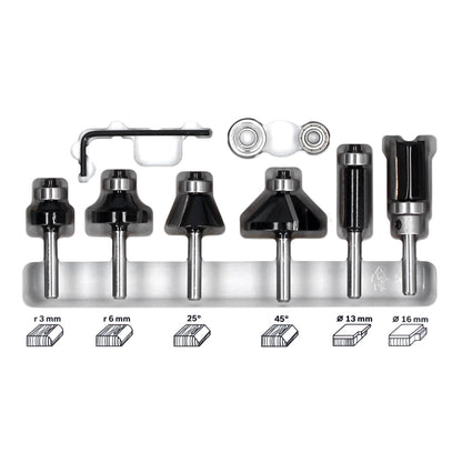 Bosch Rand- und Kantenfräser Set 6 tlg. 6 mm Schaft ( 2607017468 ) Trim & Edging Set für Oberfräsen