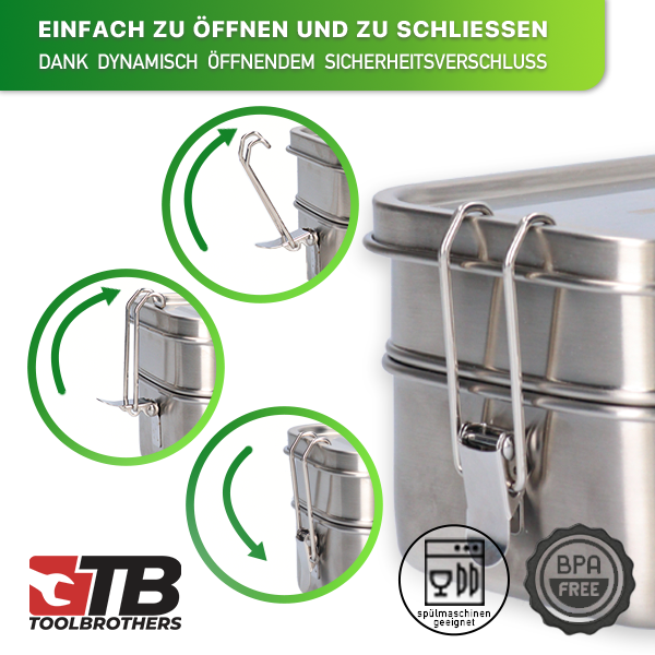 Toolbrothers Fan Edelstahl Brotdose mit Trennfächern und Edelstahldeckel 1200 ml - Toolbrothers