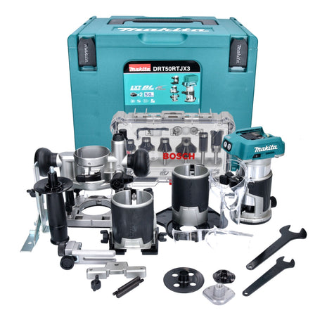 Makita DRT 50 ZJX3 Akku Multifunktionsfräse 18 V Brushless + Fräsmodule + 6 tlg. Fräser Set + Makpac - ohne Akku, ohne Ladegerät