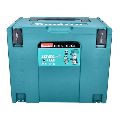 Fraiseuse multifonctionnelle sur batterie Makita DRT 50 ZJX3 18 V sans balais + modules de fraisage + jeu de fraises 6 pièces + Makpac - sans batterie, sans chargeur