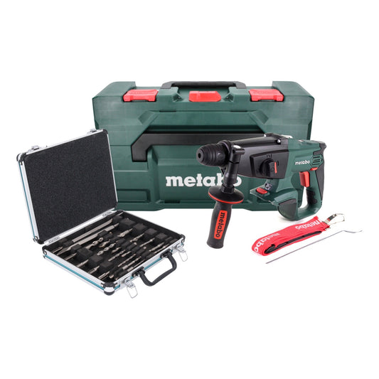 Metabo KHA 18 LTX Akku Kombihammer 18 V 2,2 J SDS Plus + 13 tlg. Bohrer und Meißel Set + metaBOX - ohne Akku, ohne Ladegerät