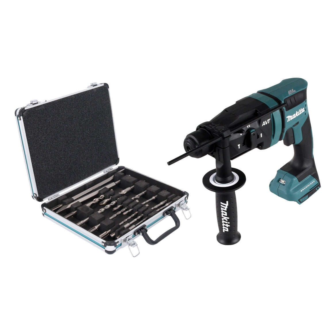 Makita DHR 182 Z Akku Bohrhammer 18 V 1,7 J SDS plus Brushless + 13 tlg. Bohrer und Meißel Set - ohne Akku, ohne Ladegerät