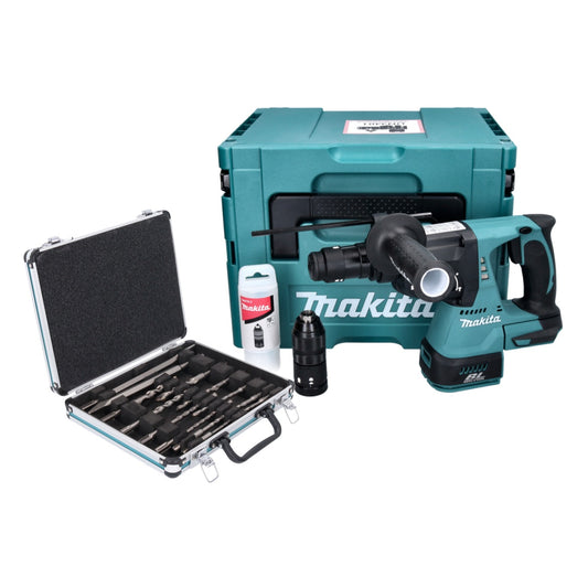 Makita DHR 243 ZJ marteau perforateur sans fil 18 V 2,0 J SDS plus sans balais + jeu de 13 perceuses et burins + Makpac - sans batterie, sans chargeur