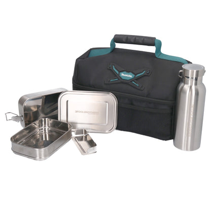Toolbrothers Lunchpaket mit Makita Isoliertasche + Toolbrothers Fan Edelstahl Brotdose 1340 ml + Edelstahl Trinkflasche 500 ml - Toolbrothers