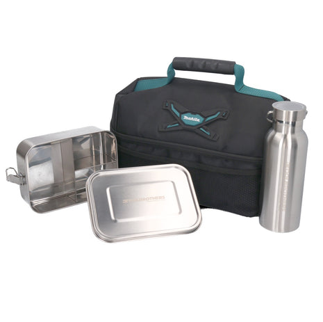 Toolbrothers Lunchpaket mit Makita Isoliertasche + Toolbrothers Fan Edelstahl Brotdose mit Trennfächern und Edelstahldeckel 1200 ml + Edelstahl Trinkflasche 500 ml - Toolbrothers