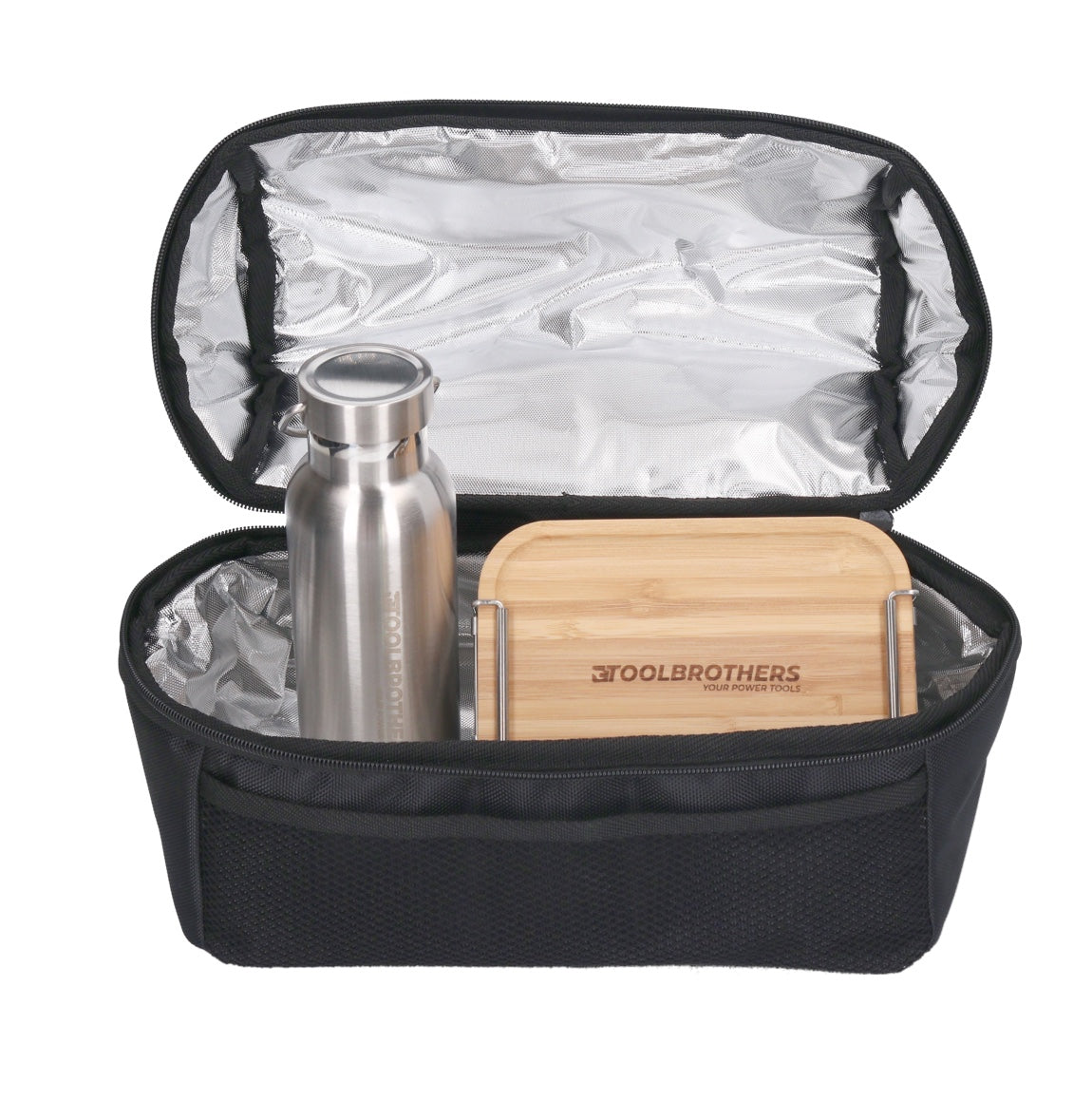 Toolbrothers Lunchpaket mit Makita Isoliertasche + Toolbrothers Fan Edelstahl Brotdose mit Bambus Deckel 1200 ml + Edelstahl Trinkflasche 500 ml - Toolbrothers