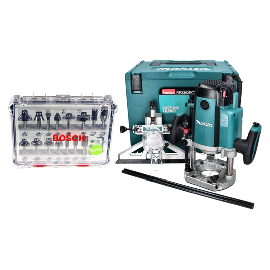 Défonceuse Makita RP 2303 FCXJ 2100 watts course 70 mm + butée + jeu de fraises 15 pièces + Makpac