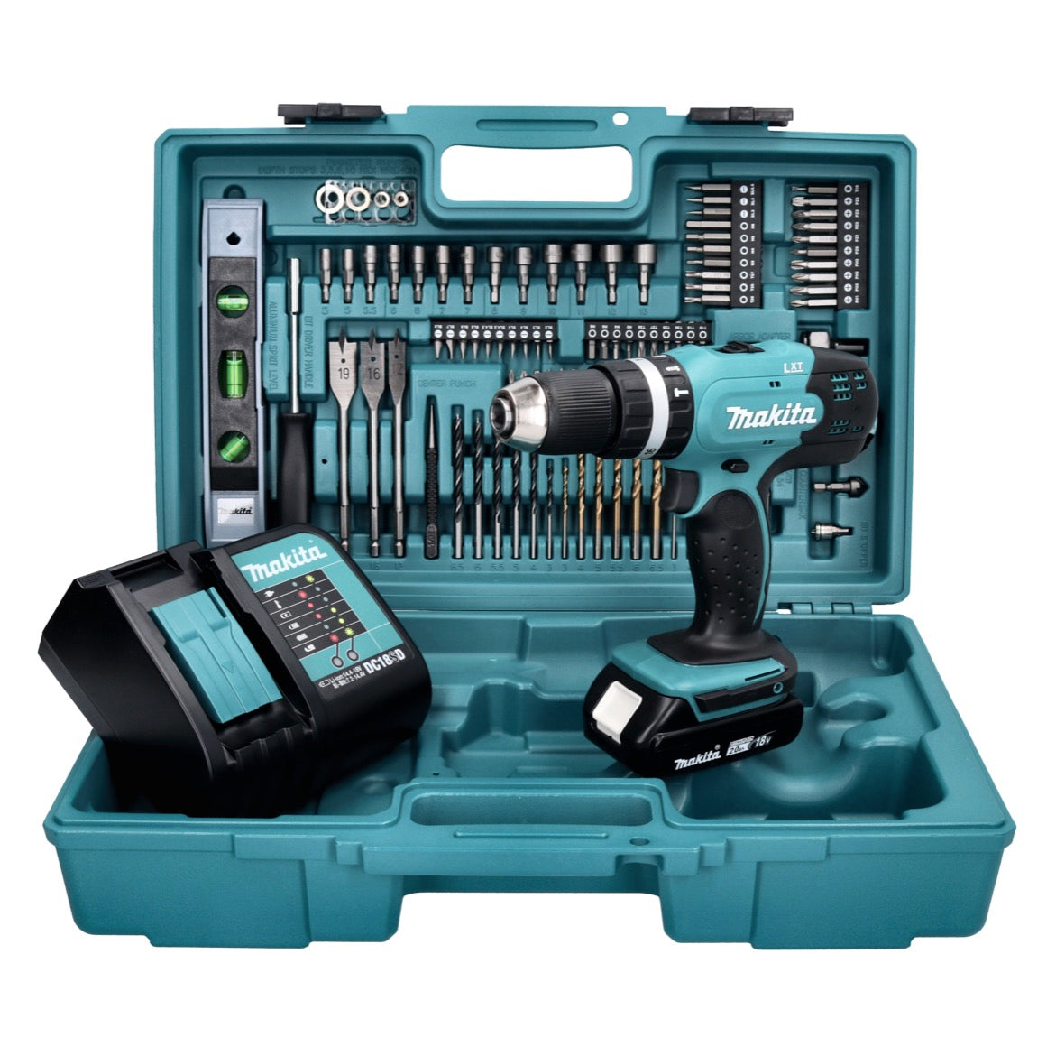 Makita DHP 453 SAX5 perceuse à percussion sans fil 18 V 42 Nm + 1 batterie 2,0 Ah + chargeur + jeu d'accessoires 101 pièces + mallette