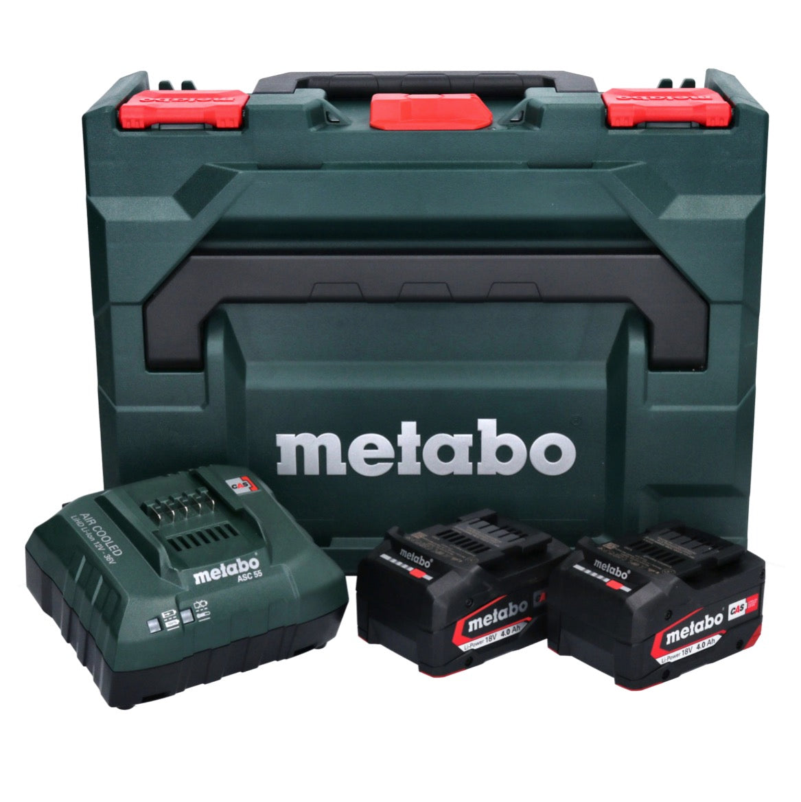 Kit de base Metabo 2x batterie Li-Power 18 V 4,0 Ah CAS batterie Li-Ion + chargeur ASC 55 + métaBOX (685064000)