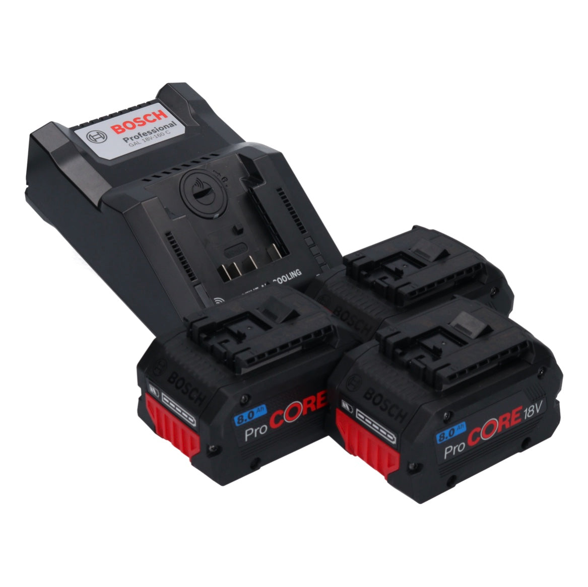 Kit de démarrage Bosch avec 3 batteries GBA ProCORE 18 V 8,0 Ah (3x 1600A016GK) + chargeur GAL 18V-160 C (1600A019S5)