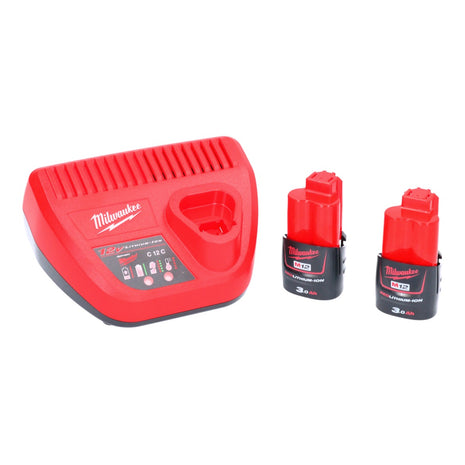 Kit de démarrage de batterie Milwaukee M12 NRG-302 2x batterie Li-Ion 12 V 3,0 Ah / 3000 mAh (4933451902) + chargeur M12-C12C