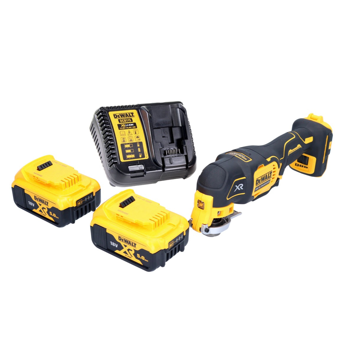 Oscillateur multi-outils à batterie DeWalt DCS 356 P2-XJ 18 V sans balais + 2x batteries 5,0 Ah + chargeur + jeu d'accessoires