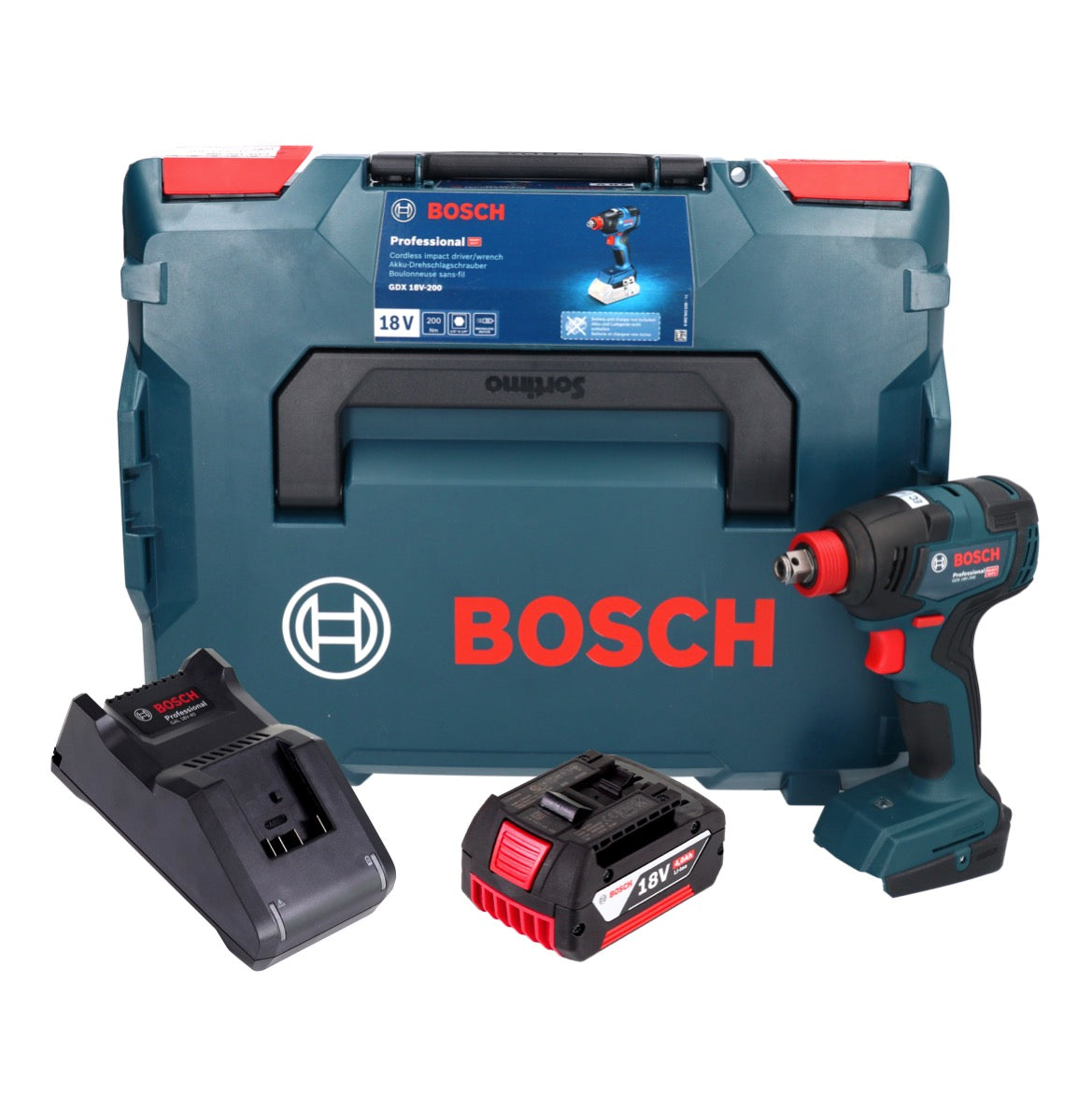 Bosch GDX 18V-200 Professional Akku Drehschlagschrauber 18 V 200 Nm Brushless + 1x Akku 4,0 Ah + Ladegerät + L-BOXX