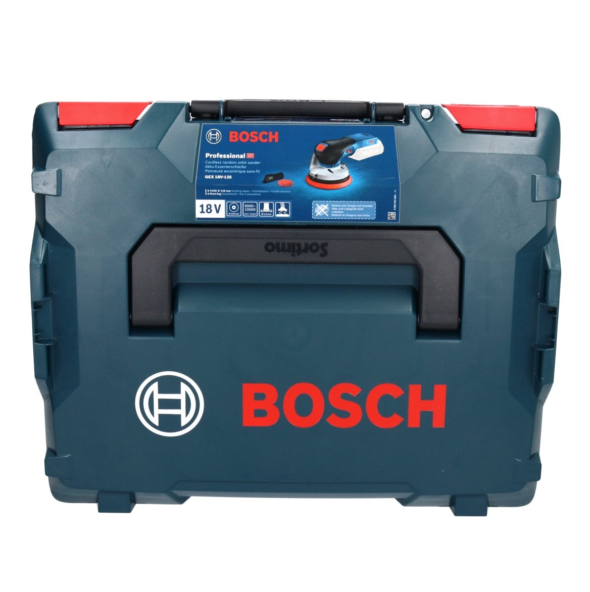 Bosch GEX 18V-125 Ponceuse excentrique sans fil professionnelle 18 V 125 mm sans balai + 1x kit de ponçage Toolbrothers TURTLE + L-BOXX - sans batterie, sans chargeur