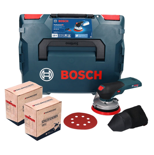 Bosch GEX 18V-125 Professional Akku Exzenterschleifer 18 V 125 mm Brushless + 2x Toolbrothers TURTLE Schleifset + L-BOXX - ohne Akku, ohne Ladegerät