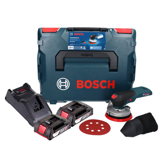 Bosch GEX 18V-125 Ponceuse excentrique professionnelle sur batterie 18 V 125 mm sans balais + 2x batterie 2,0 Ah + chargeur + L-BOXX