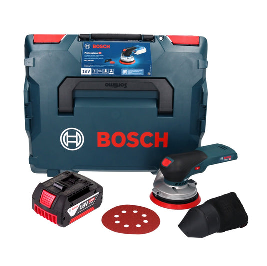 Bosch GEX 18V-125 Ponceuse excentrique professionnelle sur batterie 18 V 125 mm sans balais + 1x batterie 4,0 Ah + L-BOXX - sans chargeur