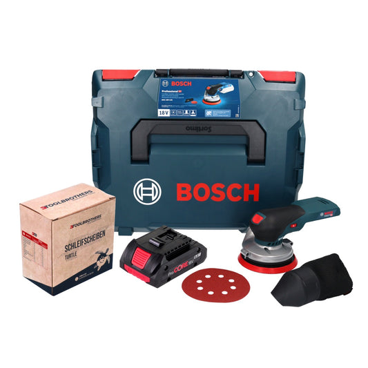 Bosch GEX 18V-125 Professional Akku Exzenterschleifer 18 V 125 mm Brushless + 1x Toolbrothers TURTLE Schleifset + 1x ProCORE Akku 4,0 Ah + L-BOXX - ohne Ladegerät