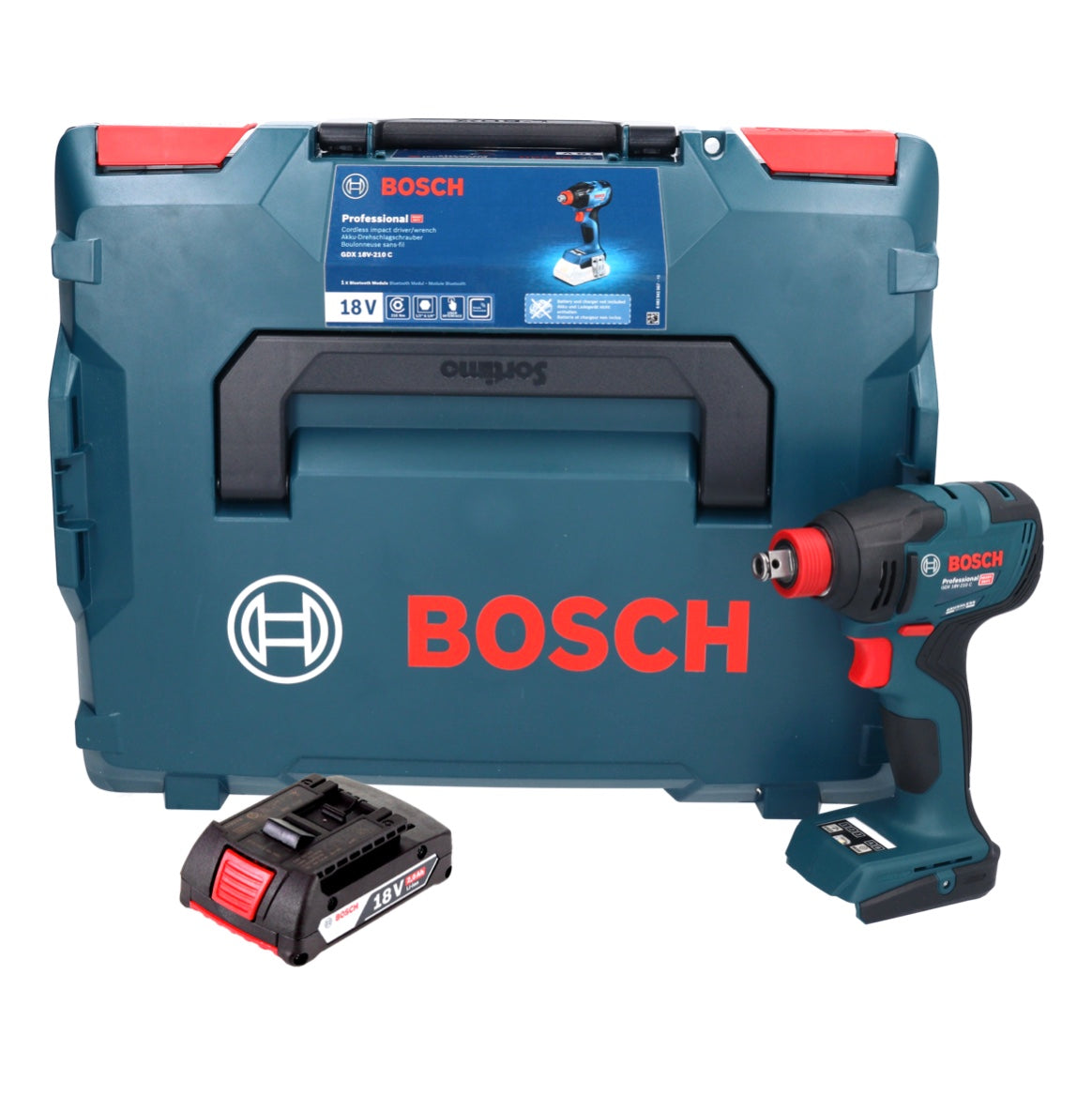 Bosch GDX 18V-210 C Professional Akku Drehschlagschrauber 18 V 210 Nm Brushless + 1x Akku 2,0 Ah + Connectivity Modul + L-Boxx - ohne Ladegerät