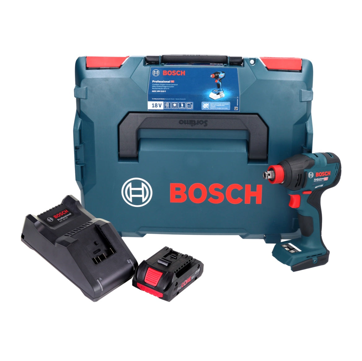 Clé à chocs rotative sans fil Bosch GDX 18V-210 C Professional 18 V 210 Nm sans balais + 1x batterie ProCORE 4,0 Ah + chargeur + module de connectivité + L-Boxx