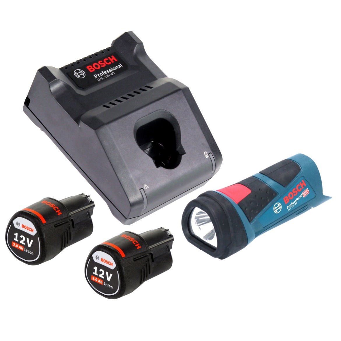 Lampe à batterie Bosch GLI 12V-80 Professional 12 V 80 lumens + 2x batteries 2,0 Ah + chargeur