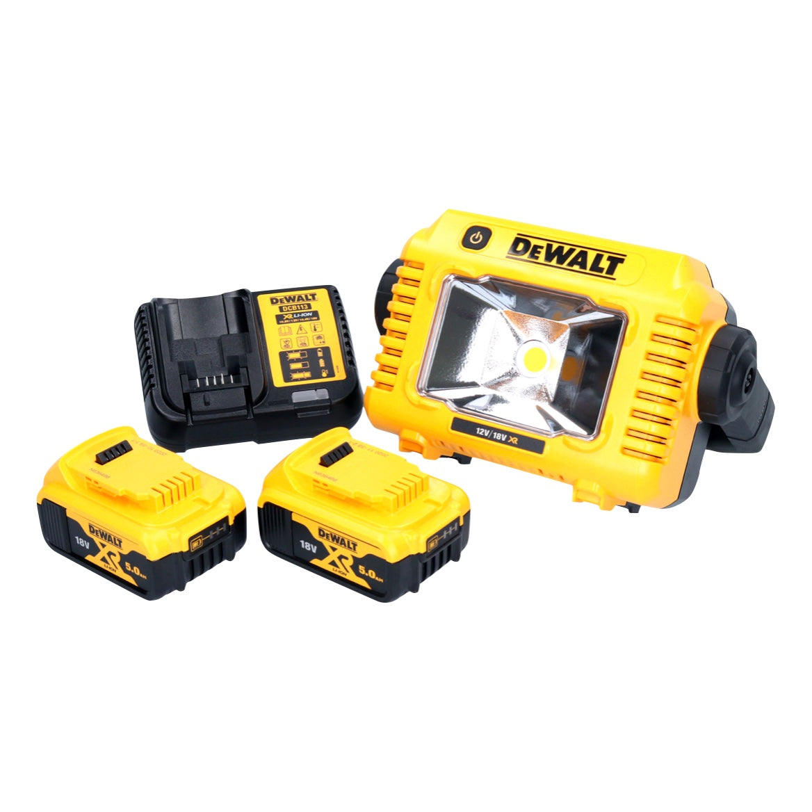 Projecteur de travail LED sur batterie DeWalt DCL 077 P2 12 V 18 V 2000 lm IP54 + 2x batteries 5,0 Ah + chargeur