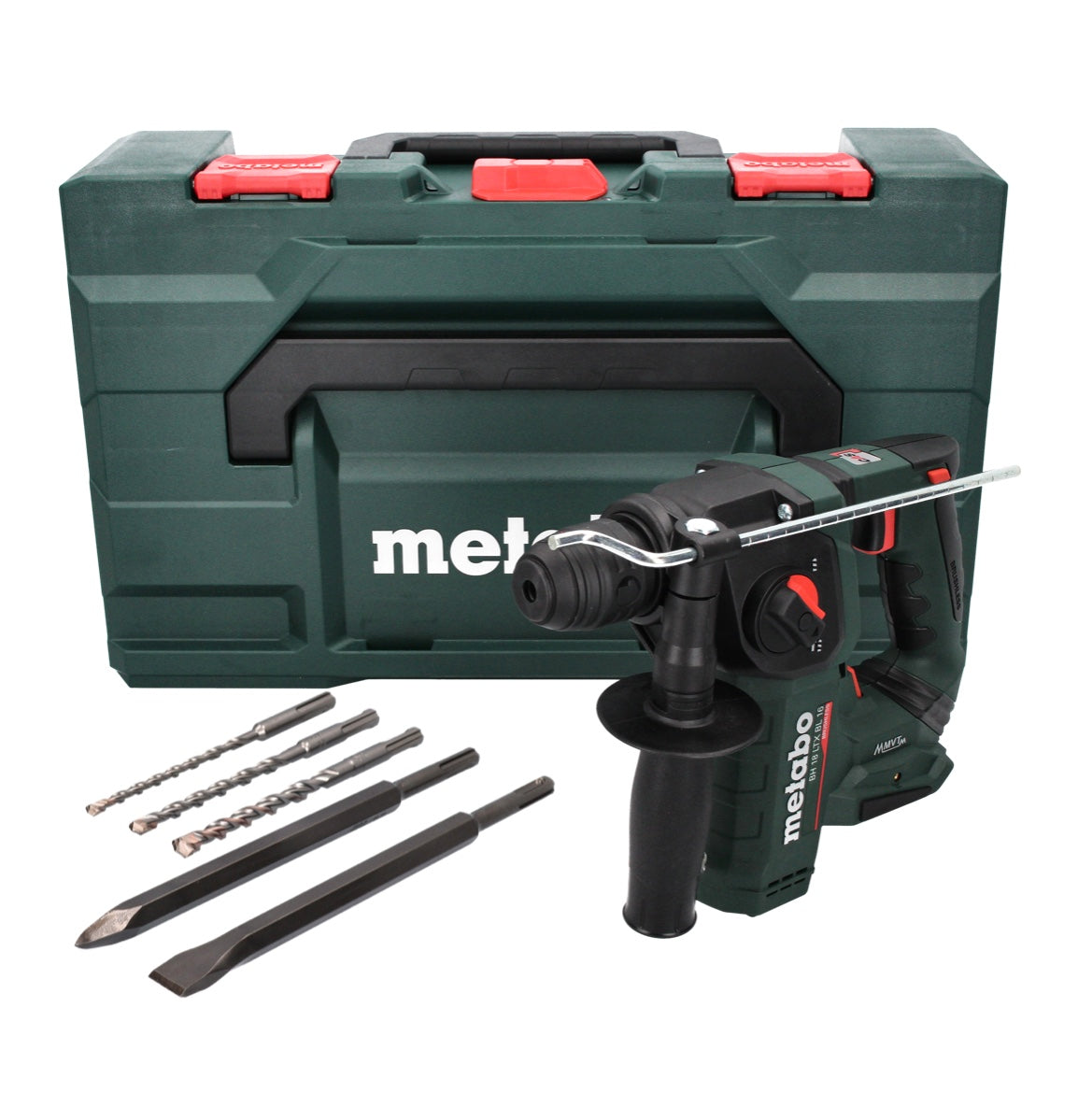 Metabo BH 18 LTX BL 16 Akku Bohrhammer 18 V 1,3 J SDS plus Brushless + 5 tlg. Bohrer und Meißel Set + metaBOX - ohne Akku, ohne Ladegerät