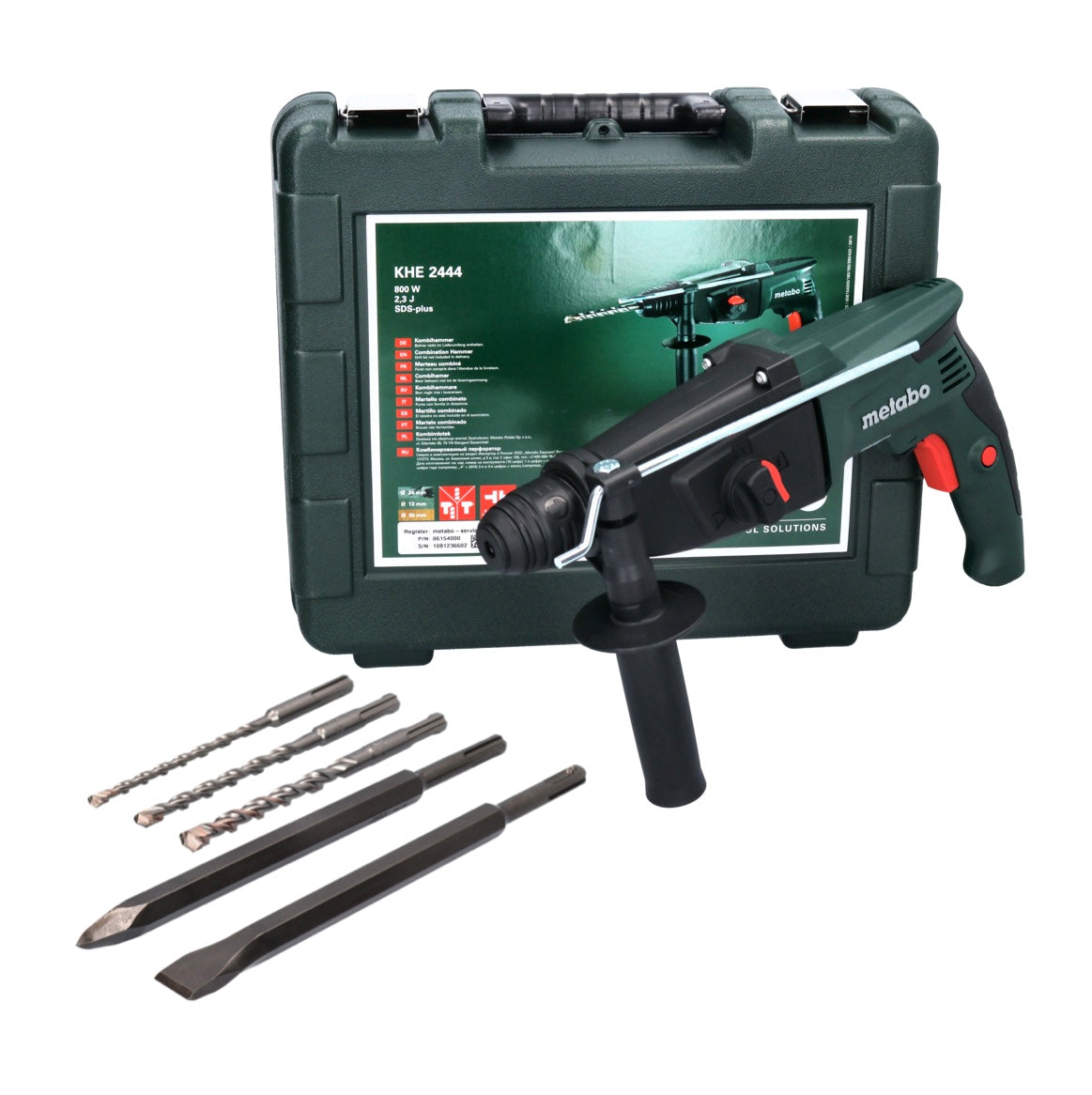 Metabo KHE 2444 Kombihammer 800 W SDS plus 2,3 J + 5 tlg. Bohrer und Meißel Set + Koffer