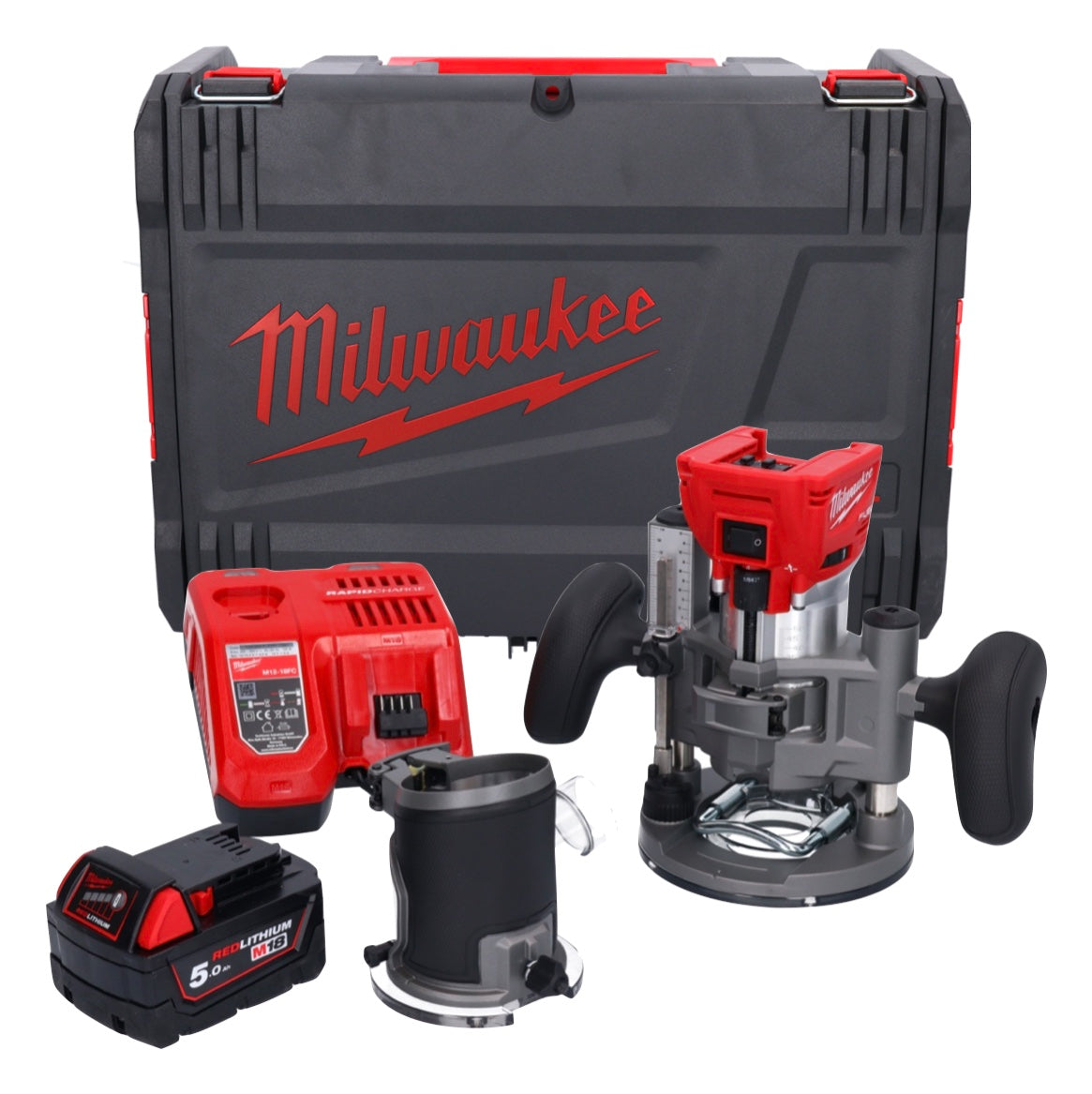 Milwaukee M18 FTR-501X Akku Fräse 18 V Brushless + 1x Akku 5,0 Ah + Ladegerät + Fräsmodule + HD Box