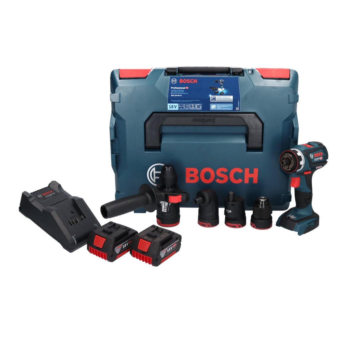 Bosch GSR 18V-60 FC Professional Akku Bohrschrauber 18 V 60 Nm Brushless + 2x Akku 5,0 Ah + Ladegerät + Aufsätze + L-Boxx - Toolbrothers