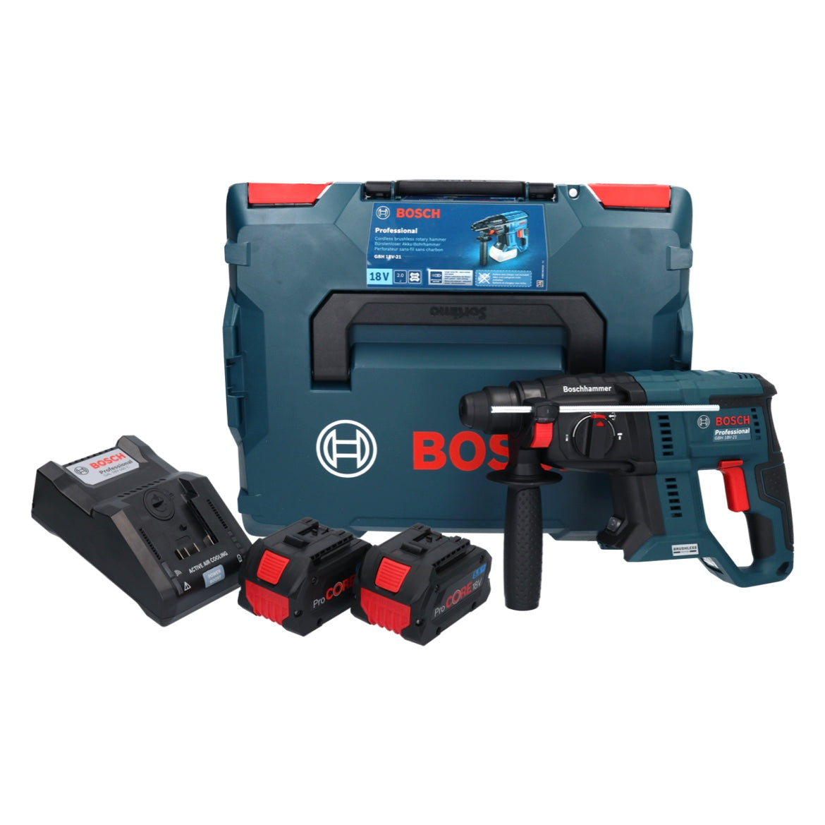 Bosch GBH 18V-21 Professional marteau perforateur sans fil 18 V 2,0 J sans balais + 2x batterie ProCORE 5,5 Ah + chargeur + L-Boxx