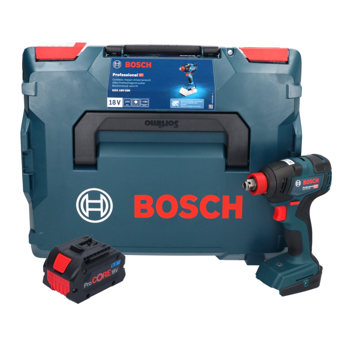 Bosch GDX 18V-200 Professional Clé à chocs rotative sans fil 18 V 200 Nm sans balais + 1x batterie ProCORE 5,5 Ah + L-Boxx - sans chargeur