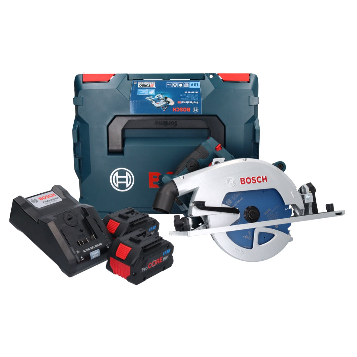 Bosch GKS 18V-68 GC Professional Akku Handkreissäge 18 V 190 mm Biturbo Brushless + 2x ProCORE Akku 5,5 Ah + Ladegerät + L-Boxx