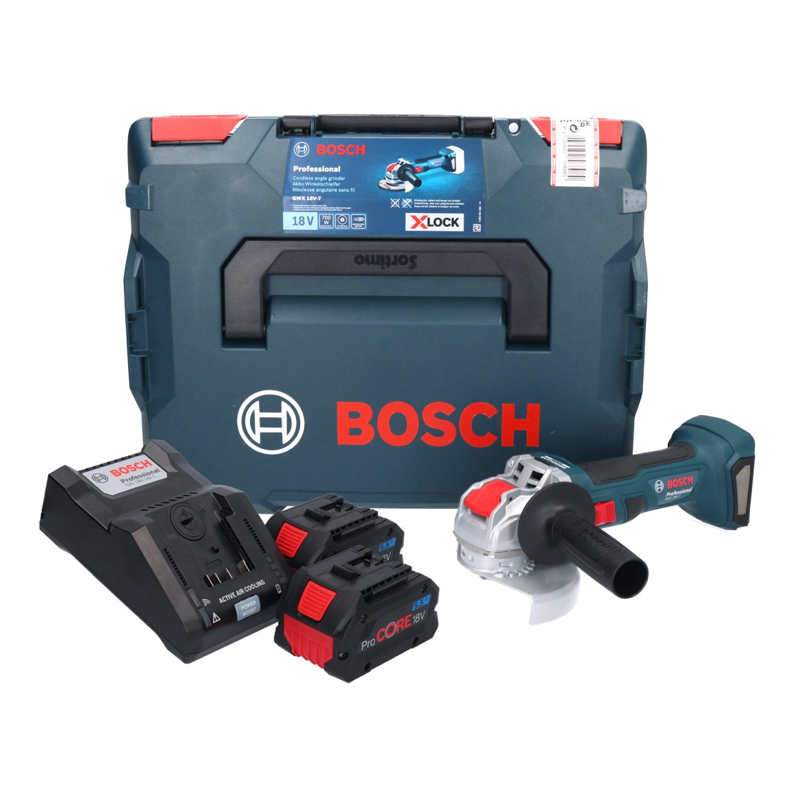 Bosch GWS 18V-15 SC Professional Akku Winkelschleifer 18 V 125 mm Brushless + 2x ProCORE Akku 5,5 Ah + Ladegerät + L-Boxx