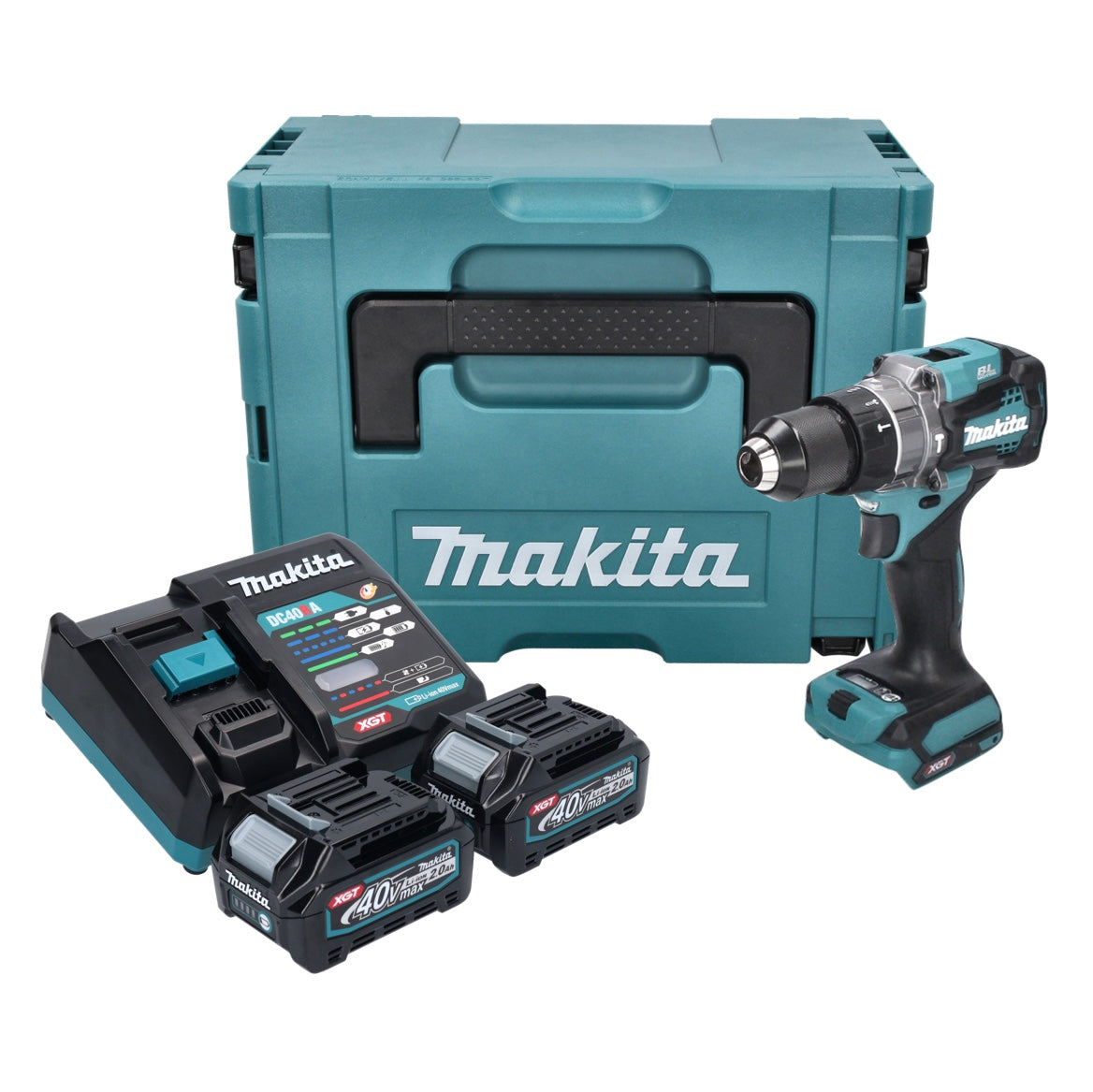 Makita HP 001 GA201 Akku Schlagbohrschrauber 40 V max. 140 Nm XGT Brushless + 2x Akku 2,0 Ah + Ladegerät + Makpac