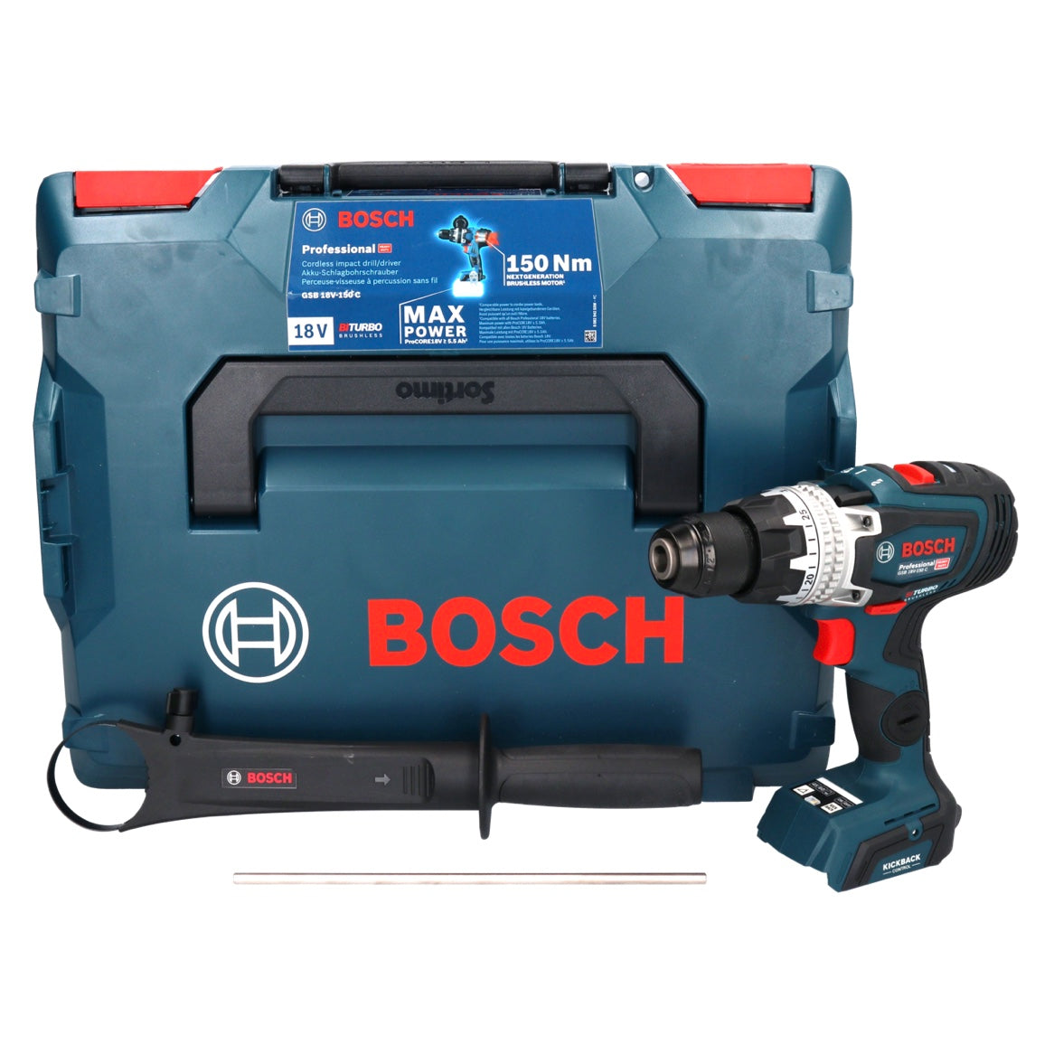 Bosch GSB 18V-150 C Perceuse à percussion sans fil professionnelle 18 V 150 Nm (06019J5102) Biturbo brushless + L-Boxx - sans batterie, sans chargeur